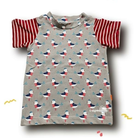 t-shirt marin enfant mouette bleu blanc rouge