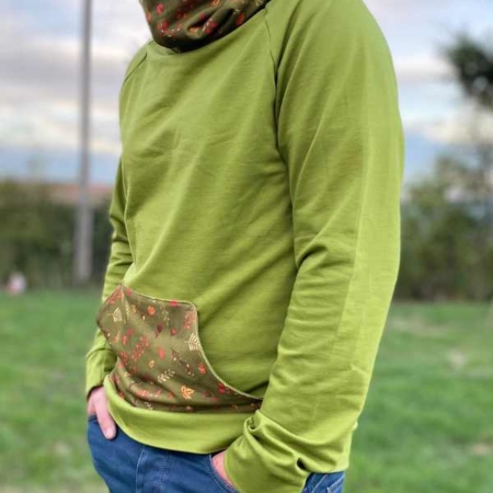 Sweat homme bio col snood vert crapouillette