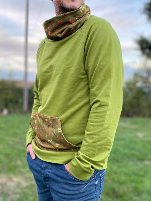 Sweat homme bio col snood vert crapouillette